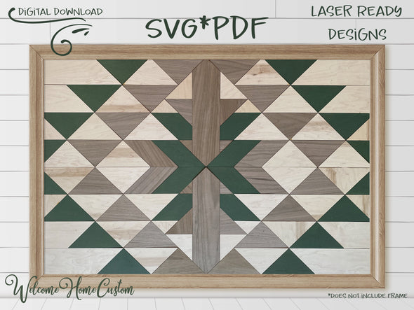 Diamond Barn Quilt SVG Laser cut files - Glowforge projects - Southwest design - fits in 20 x 12 inch lasers - Cut by color design - PDF SVG
