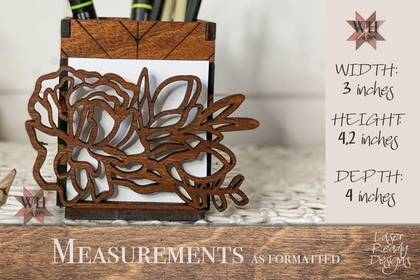 Chevron Floral Pen and Note Holder Laser Cut File - Digital Download SVG PDF DXF  - Mothers Day Gift - Teacher Gift - Moody Florals