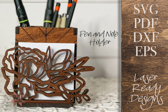 Chevron Floral Pen and Note Holder Laser Cut File - Digital Download SVG PDF DXF  - Mothers Day Gift - Teacher Gift - Moody Florals