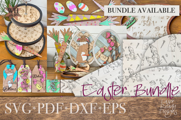 Easter Bunny DIY Paint Laser Cut files - Easter Decor bundle - Easter bunny and chick signs with barn quilt egg - SVG PDF - Digital download