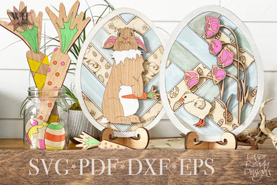 Easter Bunny DIY Paint Laser Cut files - Easter Decor bundle - Easter bunny and chick signs with barn quilt egg - SVG PDF - Digital download