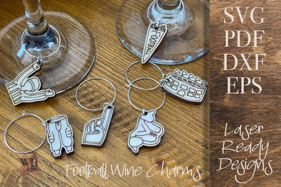 Football Wine Charms SVG Laser cut files  - Superbowl Football Glowforge projects and other laser cutters by Welcome home custom