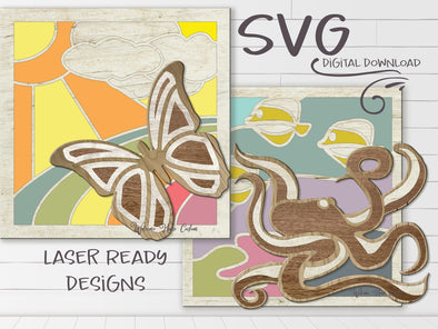 Laser cut Glowforge files - Butterfly and Octopus combo pack by Welcome home custom - Welcome Home Custom