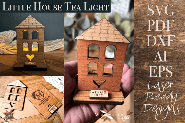 Little House Tea Light Scrap Buster - Laser cut file - Welcome Home Custom