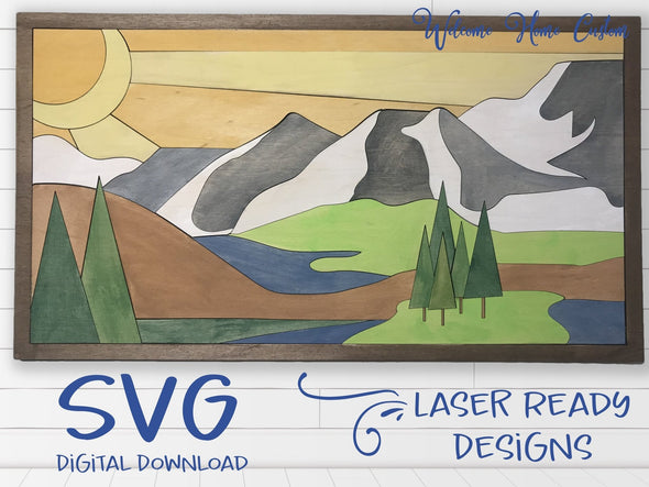 Mountain SVG Laser Cut Files for lasers such as Glowforge - The Mountains are calling - Host Online Paint Parties by Welcome home custom - Welcome Home Custom