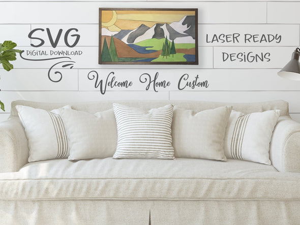 Mountain SVG Laser Cut Files for lasers such as Glowforge - The Mountains are calling - Host Online Paint Parties by Welcome home custom - Welcome Home Custom
