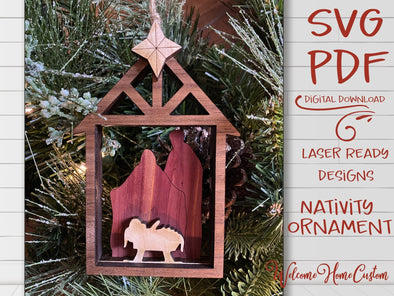 Nativity Ornament SVG laser cut files - Manger Nativity scene for Glowforge - Christmas Decor - Baby Jesus - Minimalist Ornament - Welcome Home Custom