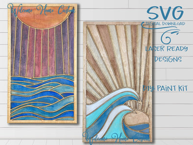 Ocean SVG Laser cut Files - Sea at Day - Sea at night - Wood Quilt SVG - DIY paint kit for make and take party - Welcome Home Custom - Welcome Home Custom