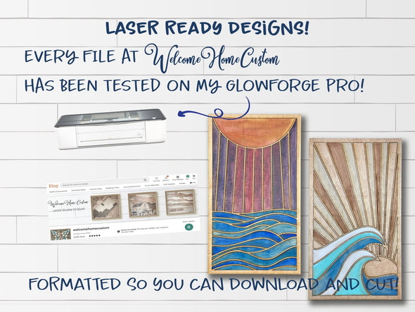 Ocean SVG Laser cut Files - Sea at Day - Sea at night - Wood Quilt SVG - DIY paint kit for make and take party - Welcome Home Custom - Welcome Home Custom