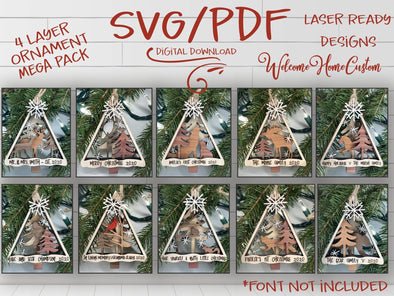 Ornaments SVG laser cut files - Animals at first snow for Glowforge - Cardinal, Owl, Deer, Fox, Wolf, Baby first ornament, wedding ornament - Welcome Home Custom