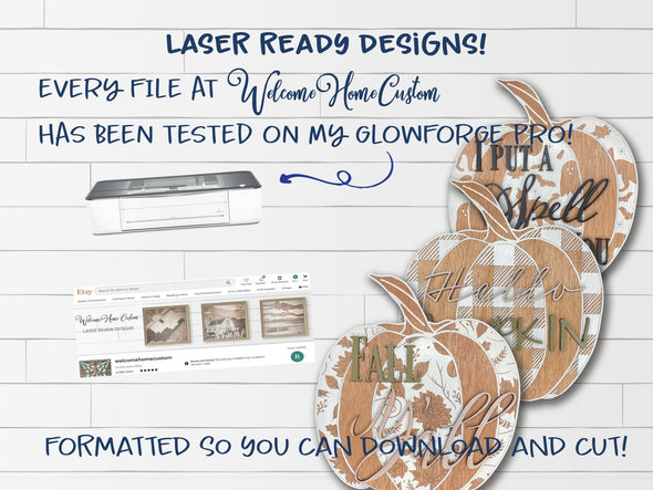 Pumpkin SVG Laser Cut Files for Glowforge projects - buffalo plaid, halloween, fall harvest patterns - Digital Download - SVG / PDF - Welcome Home Custom