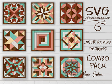 Quilt Laser Cut File Bundle traditional Wood quilt pattern for Lasers such as Glowforge - Welcome Home Custom