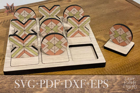 Quilted Tic Tac Toe Laser Cut File - Digital Download SVG, PDF, DXF, EPS Files - Welcome Home Custom