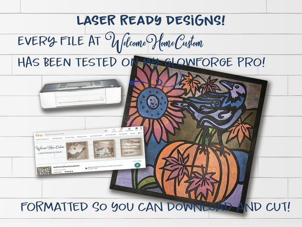 Raven SVG laser cut files - SVG / DFX - for Glowforge projects - Halloween Pumpkin digital download - diy paint kit - Welcome home custom - Welcome Home Custom