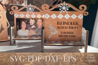 Reindeer Sleigh Rides Decoration or Snowflake Photo Frame - Digital Download for Laser Cutters - Welcome Home Custom