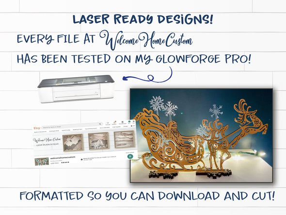 Santa SVG laser cut files - Reindeer with Swirl Antlers for Glowforge - Christmas Decor - Rustic Christmas - Mantel Piece - Centerpiece - Welcome Home Custom