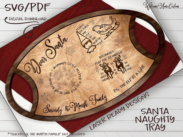 Santa Tray SVG laser cut files - Naughty Santa for Glowforge - Christmas Decor Funny Santa Tray - Funny Christmas SVG PDF - Digital Download - Welcome Home Custom