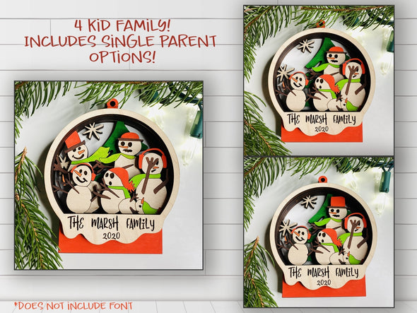 Snowman Ornaments SVG laser cut files - Funny Ornaments - includes family of 2 through 6 and single parents too - personalized gift - Welcome Home Custom