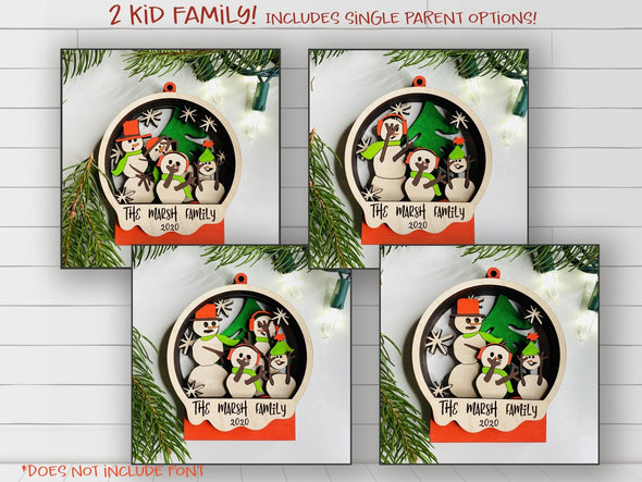 Snowman Ornaments SVG laser cut files - Funny Ornaments - includes family of 2 through 6 and single parents too - personalized gift - Welcome Home Custom