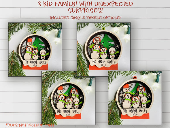 Snowman Ornaments SVG laser cut files - Funny Ornaments - includes family of 2 through 6 and single parents too - personalized gift - Welcome Home Custom