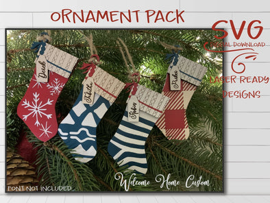 Stocking tag SVG laser cut files ornament for Glowforge - Boho, Stripes, Buffalo Plaid, Snowflakes - ornament svg file - Christmas decor - Welcome Home Custom