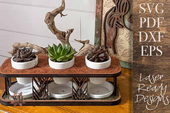 Succulent Plant Lover planter with scored leaf details for laser cutters - Welcome Home Custom