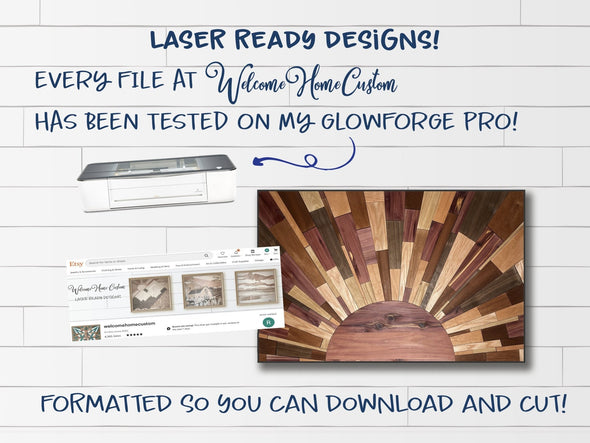 Sunrise Barn Quilt SVG Laser cut files - Glowforge projects - sun design - fits in 20 x 12 inch lasers - Cut by color - 36 inch x 24 inch - Welcome Home Custom