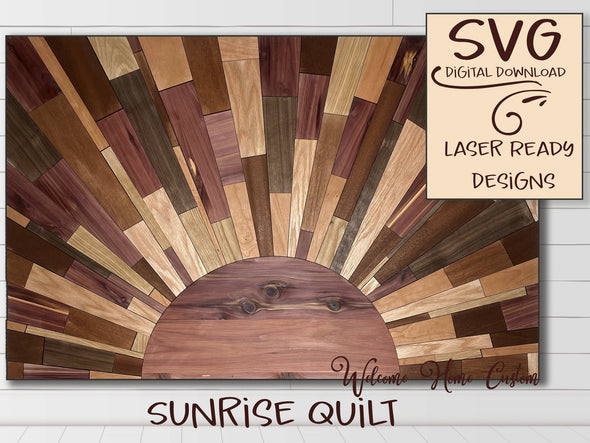 Sunrise Barn Quilt SVG Laser cut files - Glowforge projects - sun design - fits in 20 x 12 inch lasers - Cut by color - 36 inch x 24 inch - Welcome Home Custom