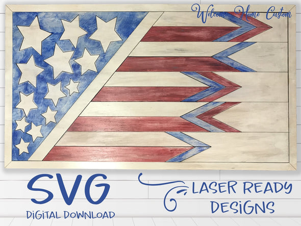 SVG American Flag Laser Cut file for Glowforge and other laser cutters - Great Farmhouse Decor - Welcome Home Custom