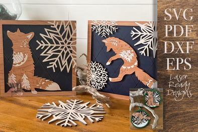 Winter Fox Home Decor and Ornament Bundle - Digital Download for Laser Cutters - Welcome Home Custom